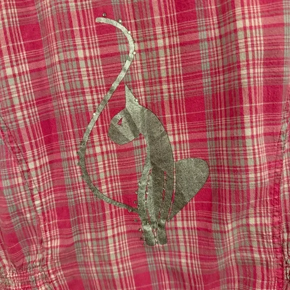 Baby Phat Y2K Pink Plaid Lace Button Front Top Size M - Picture 8 of 12